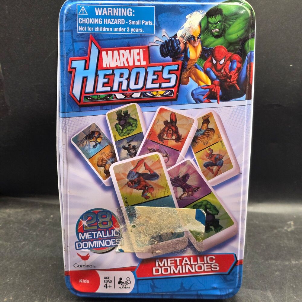 Marvel Heroes 28 Metallic Dominoes Tin Game